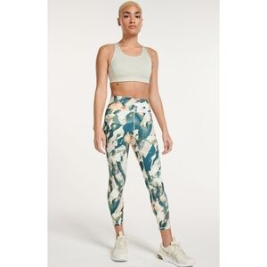 FLX Ascent High Waisted Ankle Leggings Blue, Gray & Coral Patterned Size L